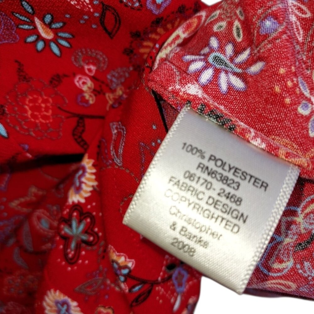 Christopher and Banks Size XL Women's Floral 3/4 Sleeve Red Button Down Top - Picture 15 of 16